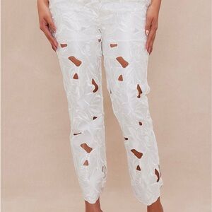 Fashion Nova Alexandria White Floral Cropped Cutout Pants